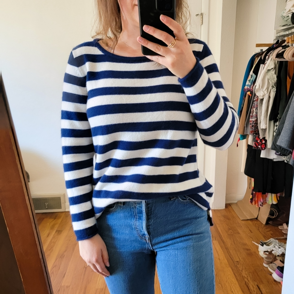 Athleta Blue and White Striped Sweater